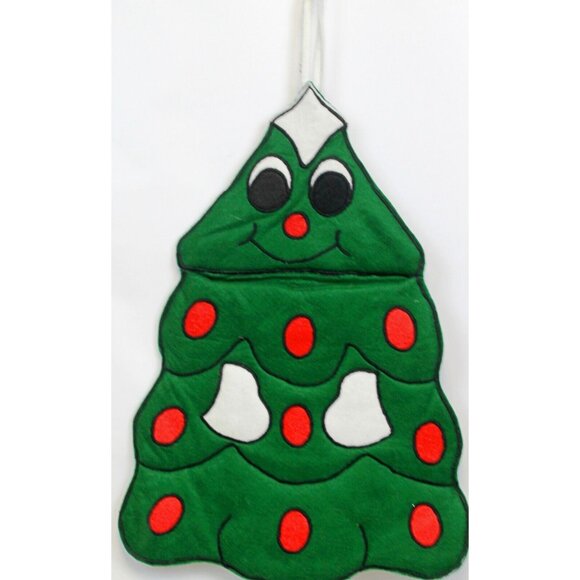 Hand Made  1986 CD Creations 21" Christmas Stocking Smiling Felt Christmas Tree - Picture 1 of 4